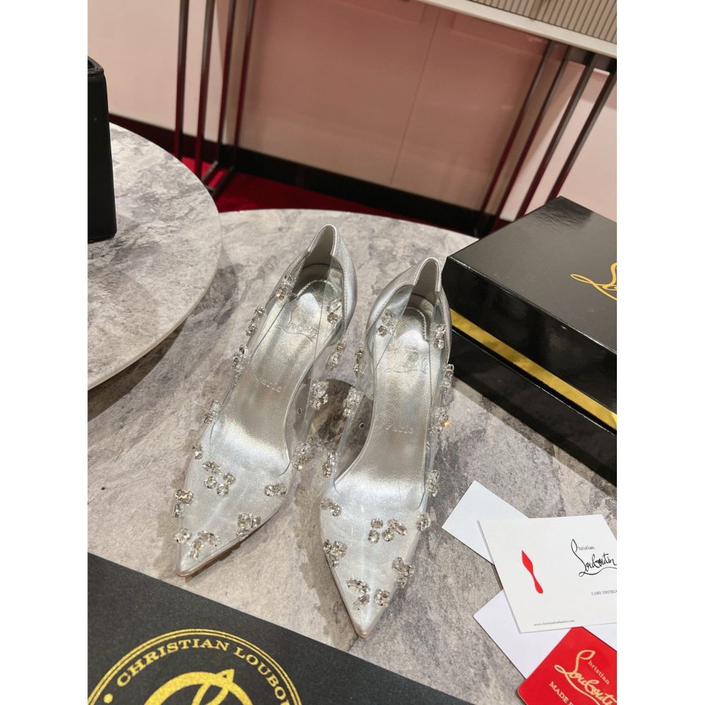 Cheap Reps Christian Louboutin Degraqueenie 85mm Pumps in Silver Leather with Crystals
