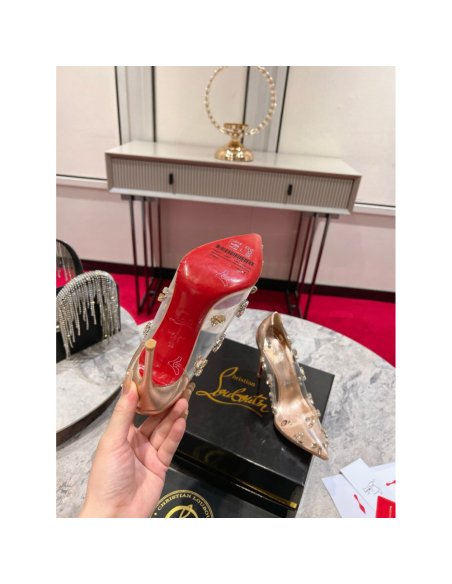 Cheap Reps Christian Louboutin Degraqueenie 85mm Pumps in Gold Leather with Crystals