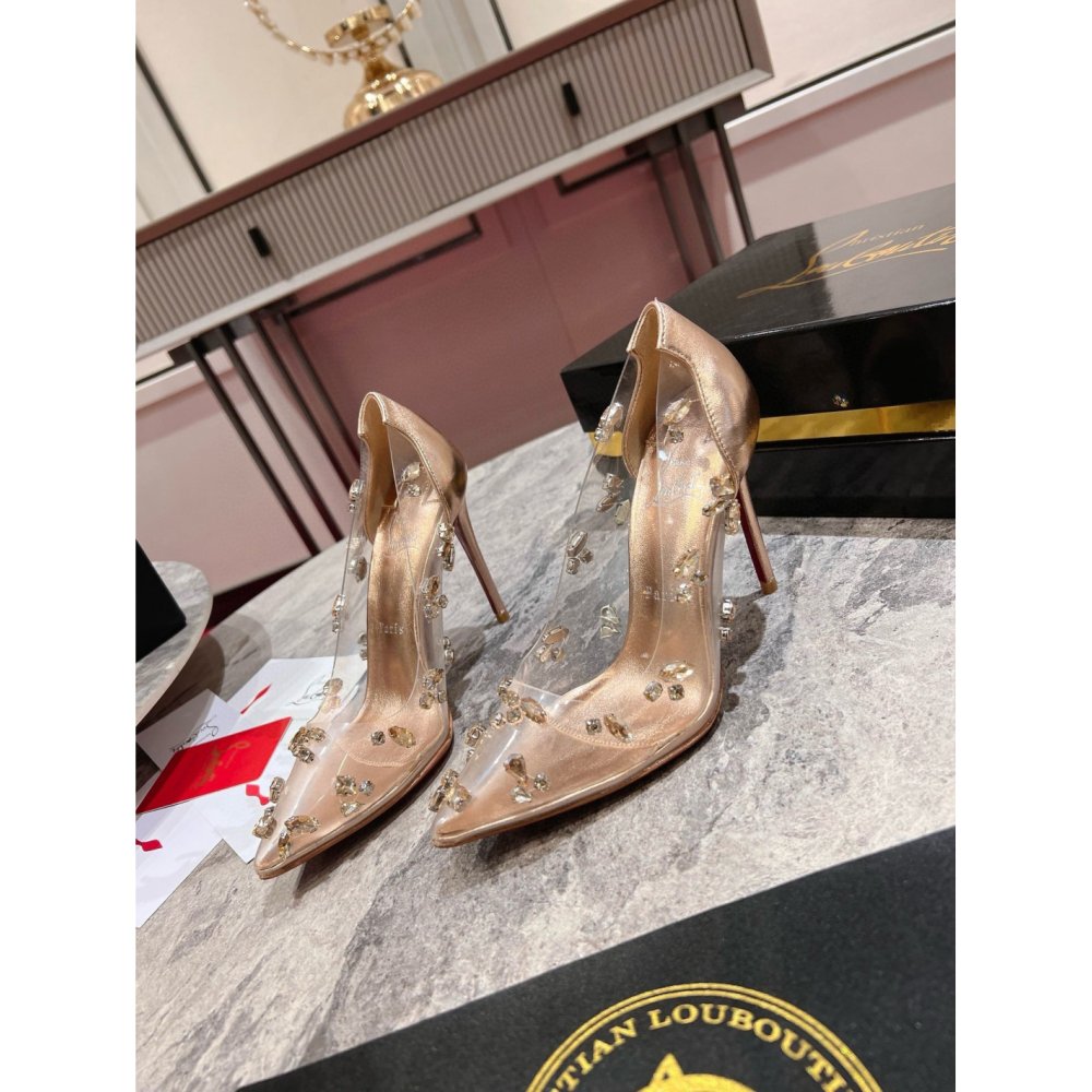 Cheap Reps Christian Louboutin Degraqueenie 85mm Pumps in Gold Leather with Crystals