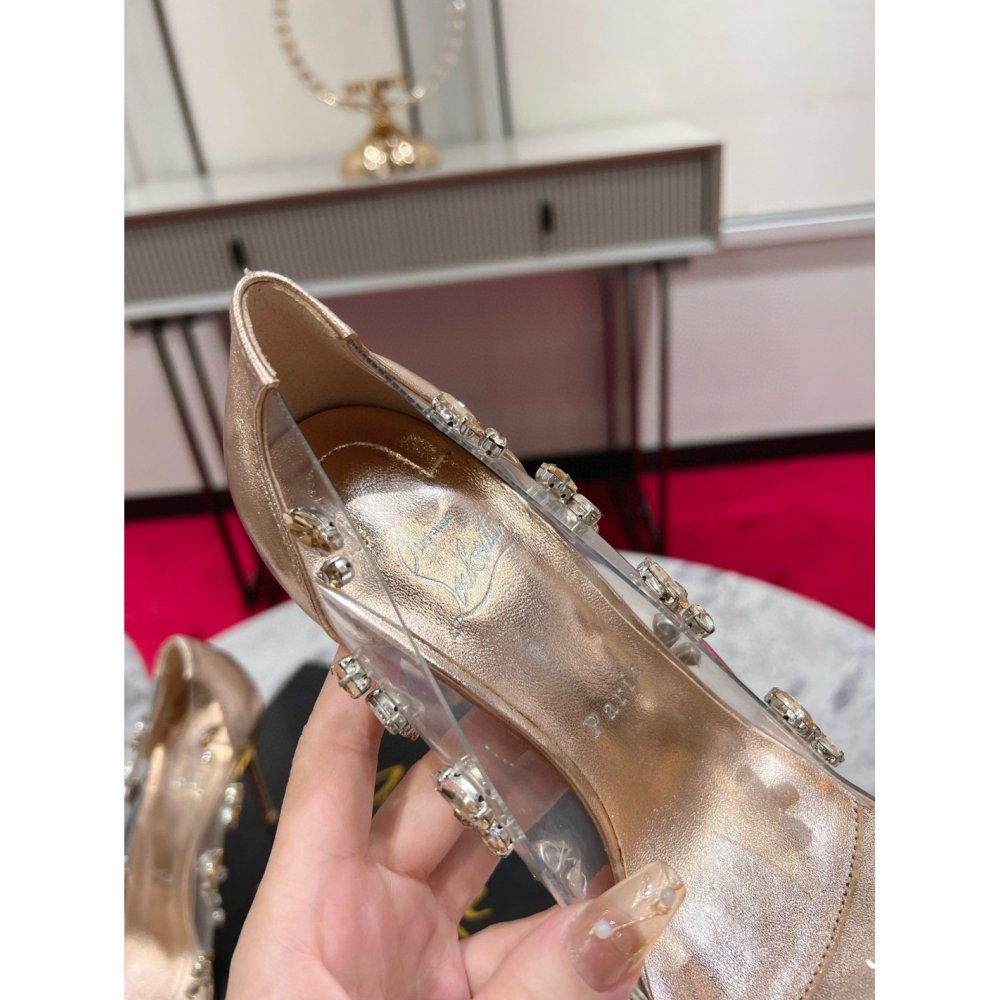 Cheap Reps Christian Louboutin Degraqueenie 85mm Pumps in Gold Leather with Crystals