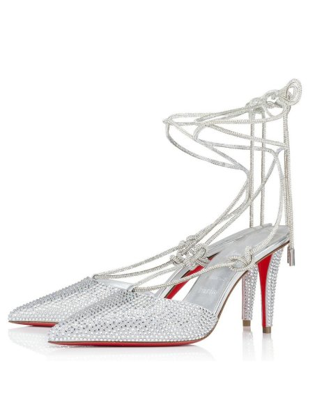 Cheap Reps Christian Louboutin Astrid Lace Strassita 85mm Strappy Pumps with Crystal