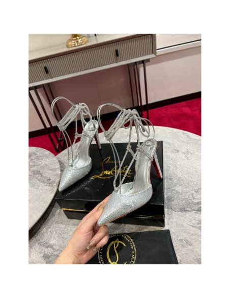 Cheap Reps Christian Louboutin Astrid Lace Strassita 85mm Strappy Pumps with Crystal