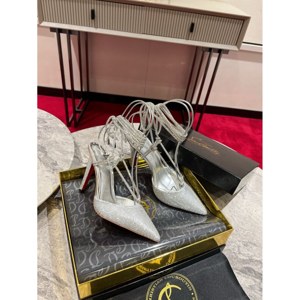 Cheap Reps Christian Louboutin Astrid Lace Strassita 85mm Strappy Pumps with Crystal