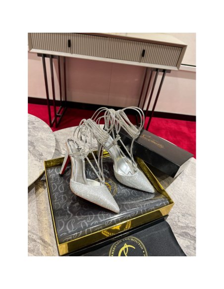 Cheap Reps Christian Louboutin Astrid Lace Strassita 85mm Strappy Pumps with Crystal