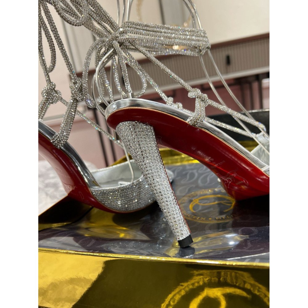 Cheap Reps Christian Louboutin Astrid Lace Strassita 85mm Strappy Pumps with Crystal