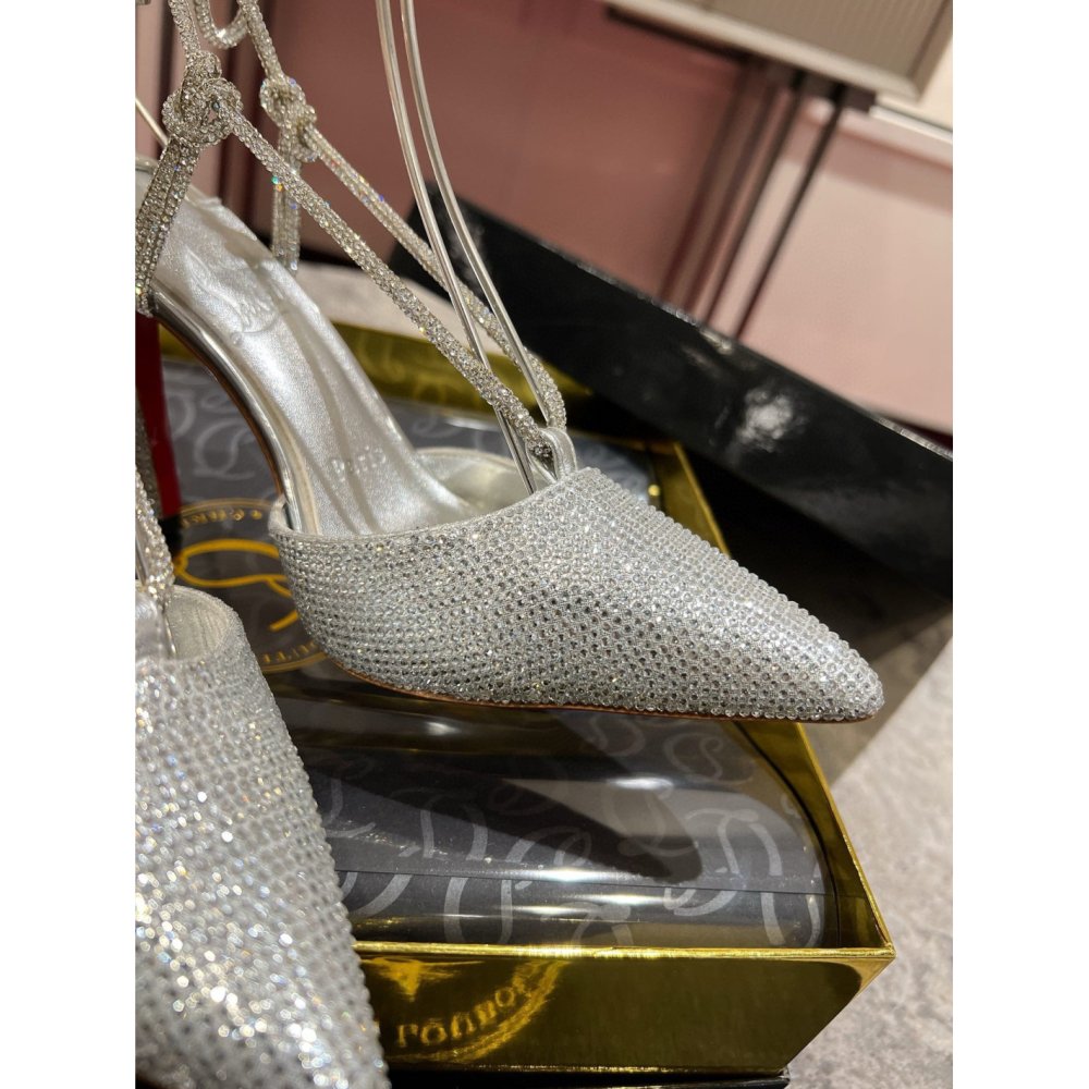 Cheap Reps Christian Louboutin Astrid Lace Strassita 85mm Strappy Pumps with Crystal