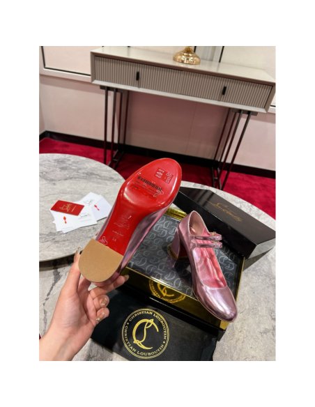 Cheap Reps Christian Louboutin Miss Jane Pumps 55mm In Pink Iridescent Leather
