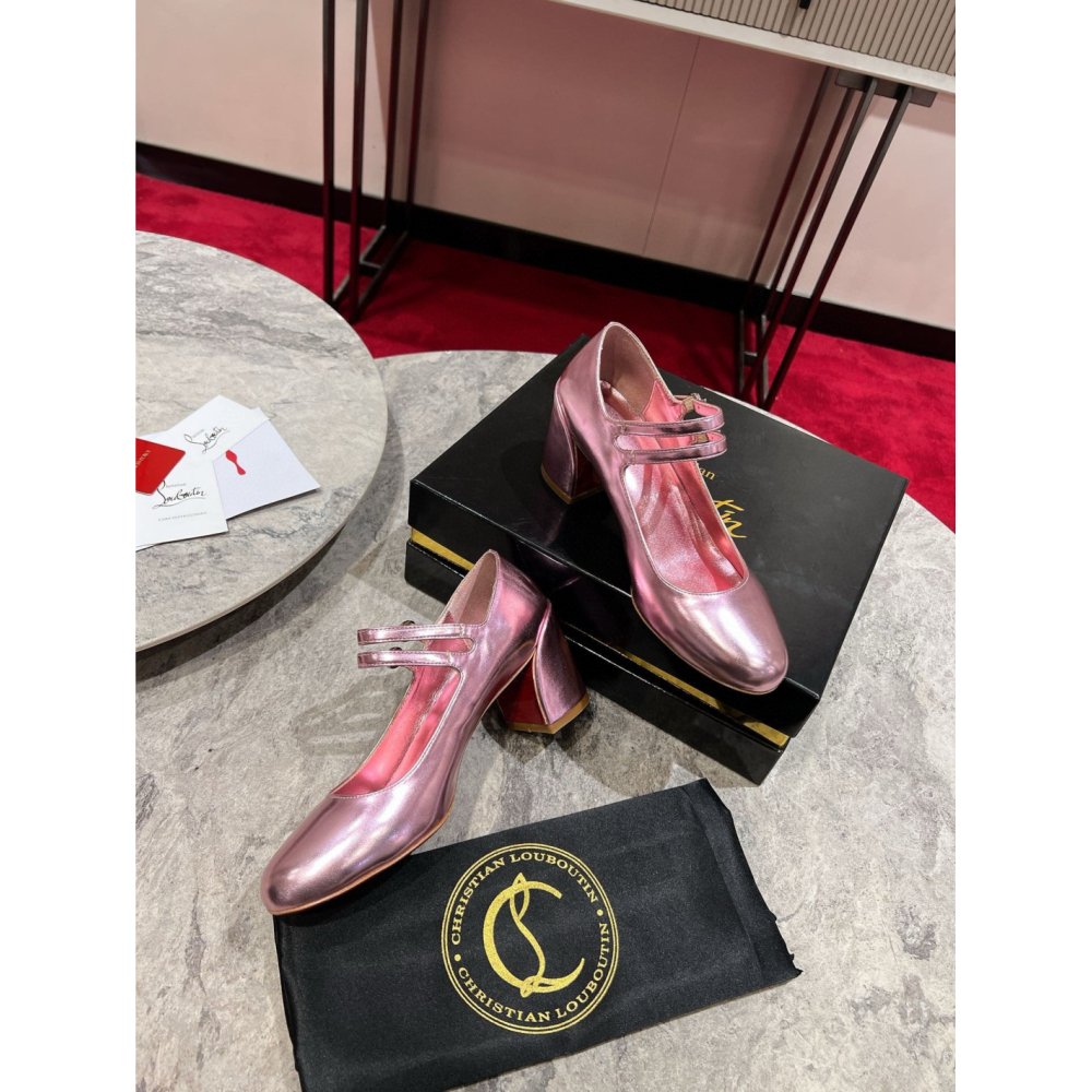 Cheap Reps Christian Louboutin Miss Jane Pumps 55mm In Pink Iridescent Leather