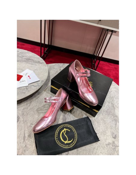 Cheap Reps Christian Louboutin Miss Jane Pumps 55mm In Pink Iridescent Leather