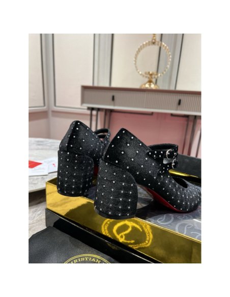 Cheap Reps Christian Louboutin Miss Jane Pumps 55mm In Velvet with Strass