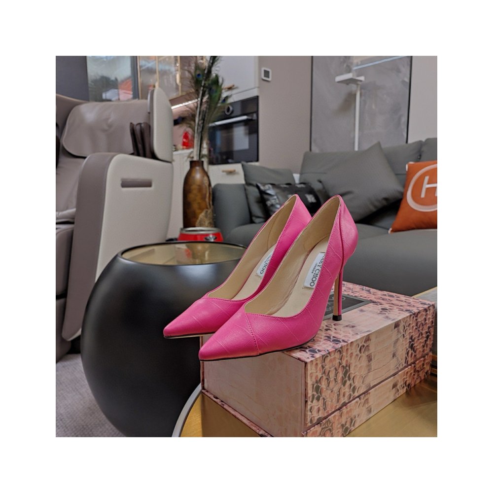 Cheap Reps Jimmy Choo Cass 95mm Pumps in Pink Croc-Embossed Leather
