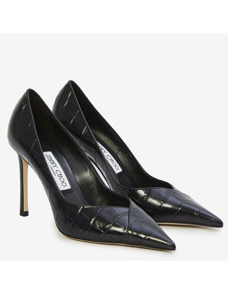 Cheap Reps Jimmy Choo Cass 95mm Pumps in Black Croc-Embossed Leather