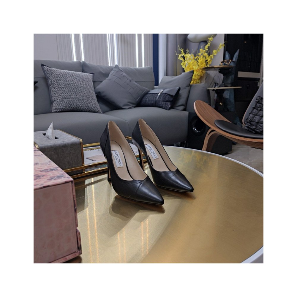 Cheap Reps Jimmy Choo Cass 95mm Pumps in Black Croc-Embossed Leather