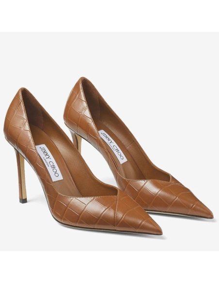 Cheap Reps Jimmy Choo Cass 95mm Pumps in Brown Croc-Embossed Leather