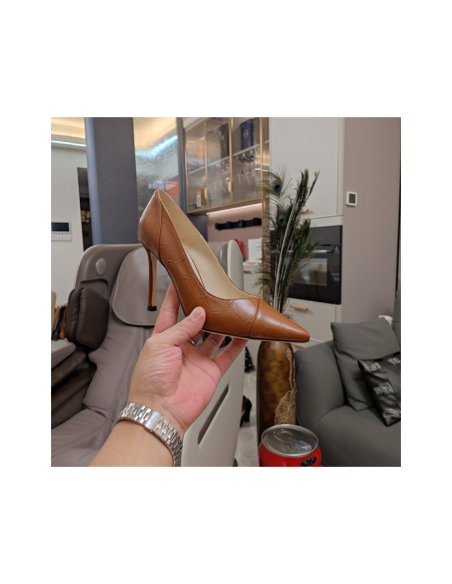 Cheap Reps Jimmy Choo Cass 95mm Pumps in Brown Croc-Embossed Leather