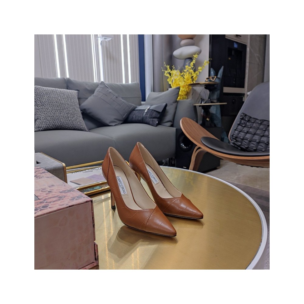 Cheap Reps Jimmy Choo Cass 95mm Pumps in Brown Croc-Embossed Leather