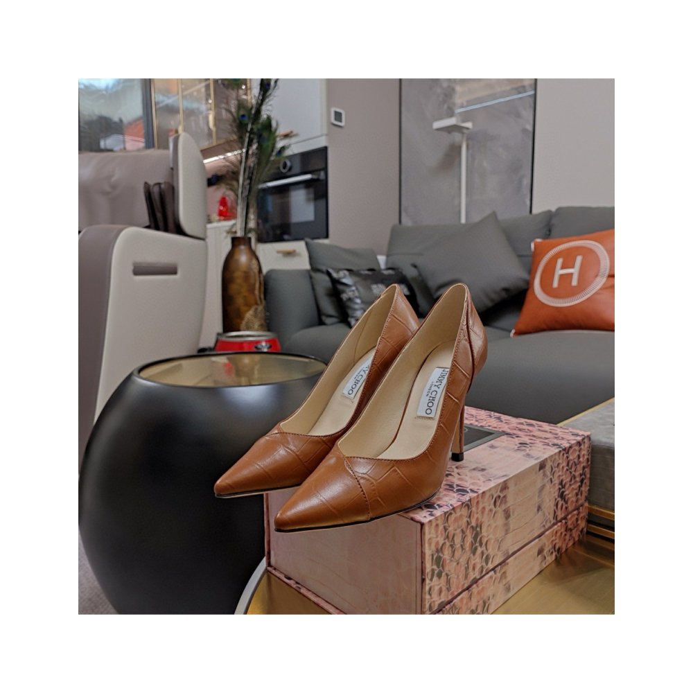 Cheap Reps Jimmy Choo Cass 95mm Pumps in Brown Croc-Embossed Leather