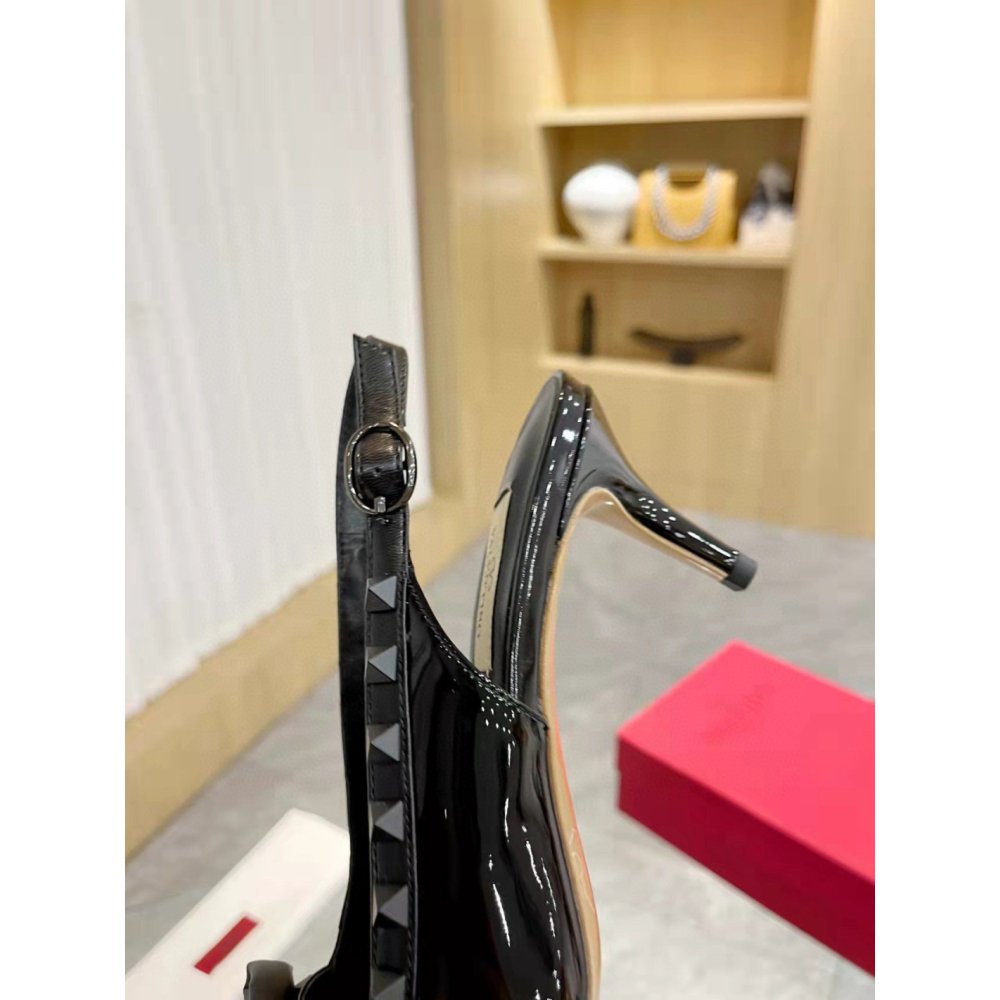 Cheap Reps Valentino Rockstud Bow Slingback Pumps 60mm in Black Patent Leather