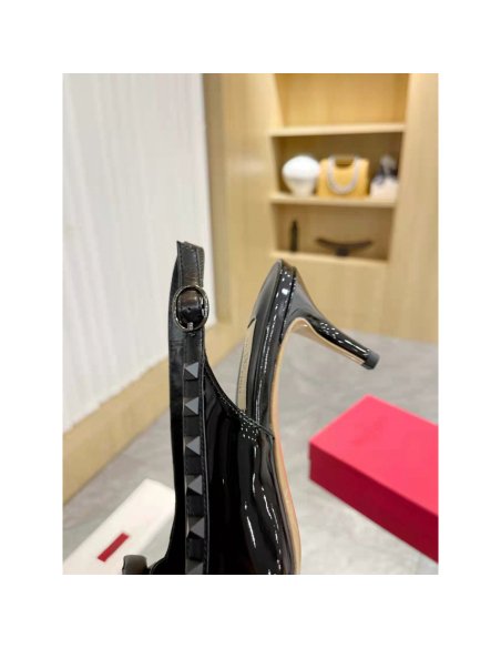 Cheap Reps Valentino Rockstud Bow Slingback Pumps 60mm in Black Patent Leather