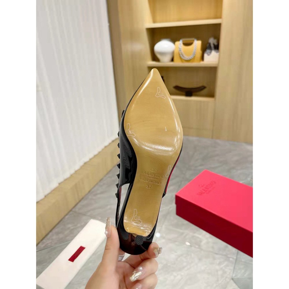 Cheap Reps Valentino Rockstud Bow Slingback Pumps 60mm in Black Patent Leather