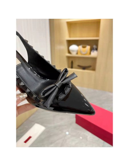 Cheap Reps Valentino Rockstud Bow Slingback Pumps 60mm in Black Patent Leather