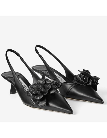 Cheap Reps Jimmy Choo Amita Flowers 45mm Slingback Pumps in Black Leather