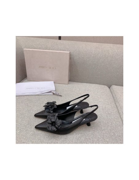Cheap Reps Jimmy Choo Amita Flowers 45mm Slingback Pumps in Black Leather