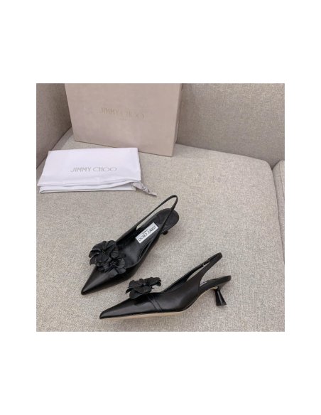 Cheap Reps Jimmy Choo Amita Flowers 45mm Slingback Pumps in Black Leather