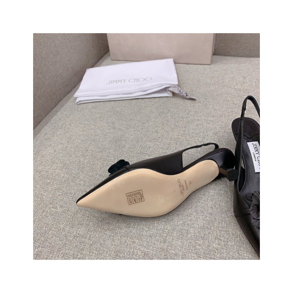 Cheap Reps Jimmy Choo Amita Flowers 45mm Slingback Pumps in Black Leather