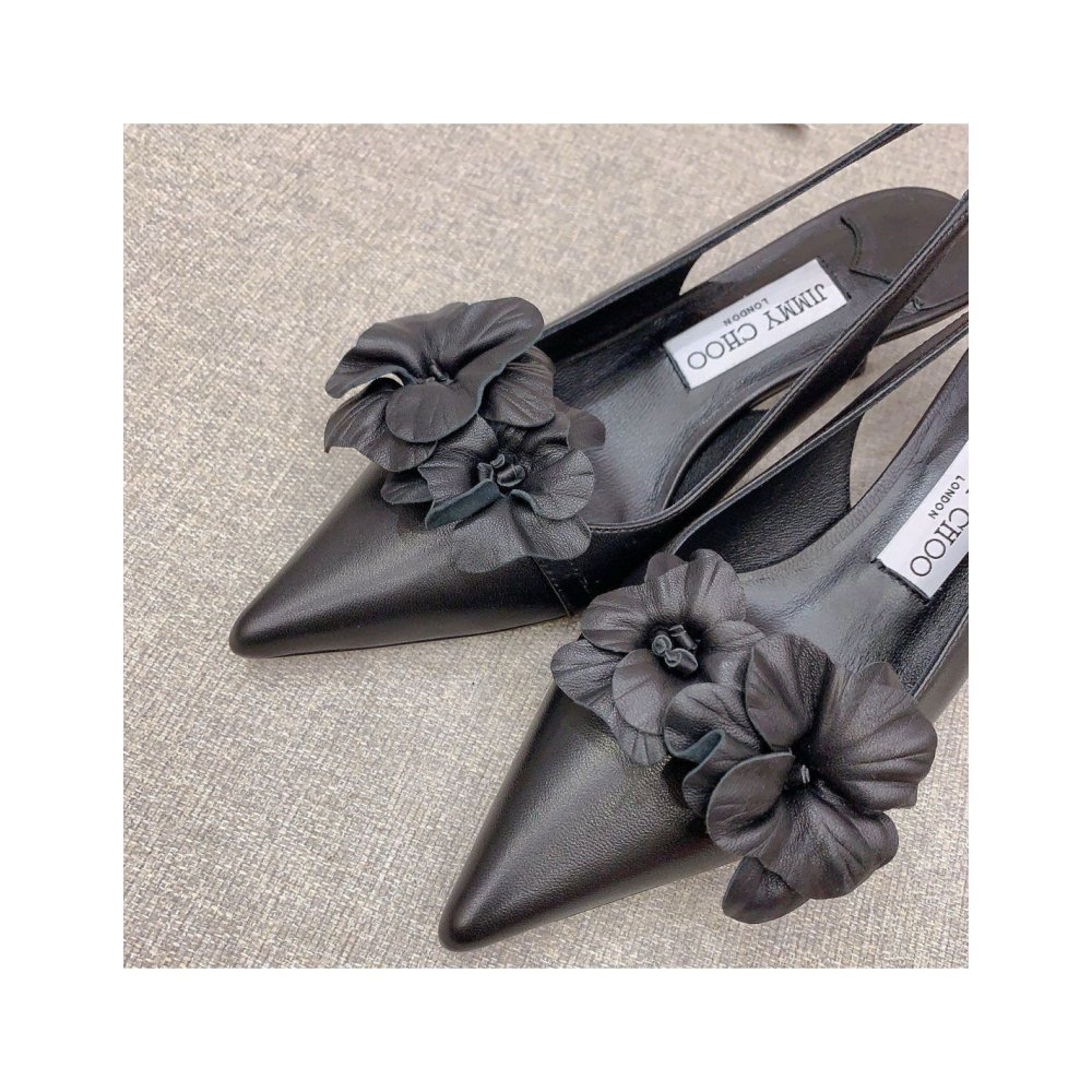 Cheap Reps Jimmy Choo Amita Flowers 45mm Slingback Pumps in Black Leather