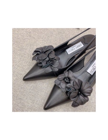 Cheap Reps Jimmy Choo Amita Flowers 45mm Slingback Pumps in Black Leather