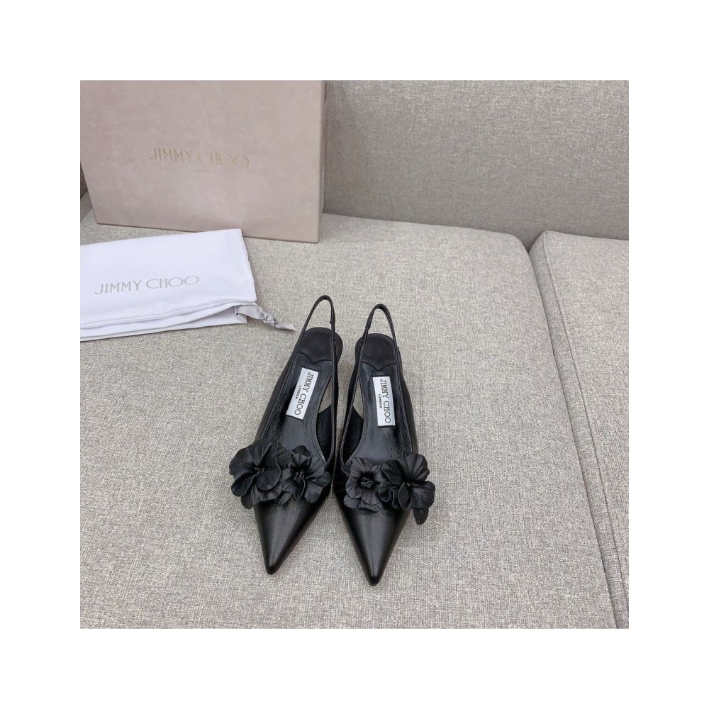 Cheap Reps Jimmy Choo Amita Flowers 45mm Slingback Pumps in Black Leather