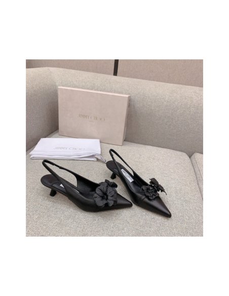 Cheap Reps Jimmy Choo Amita Flowers 45mm Slingback Pumps in Black Leather