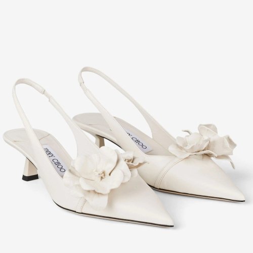 Cheap Reps Jimmy Choo Amita Flowers 45mm Slingback Pumps in White Leather