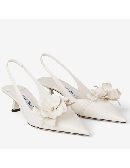 Cheap Reps Jimmy Choo Amita Flowers 45mm Slingback Pumps in White Leather
