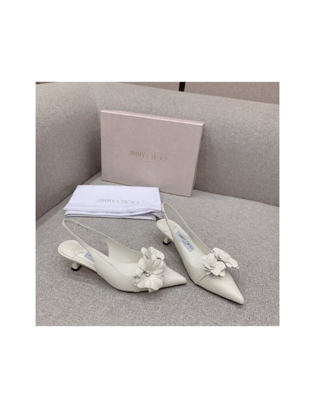 Cheap Reps Jimmy Choo Amita Flowers 45mm Slingback Pumps in White Leather