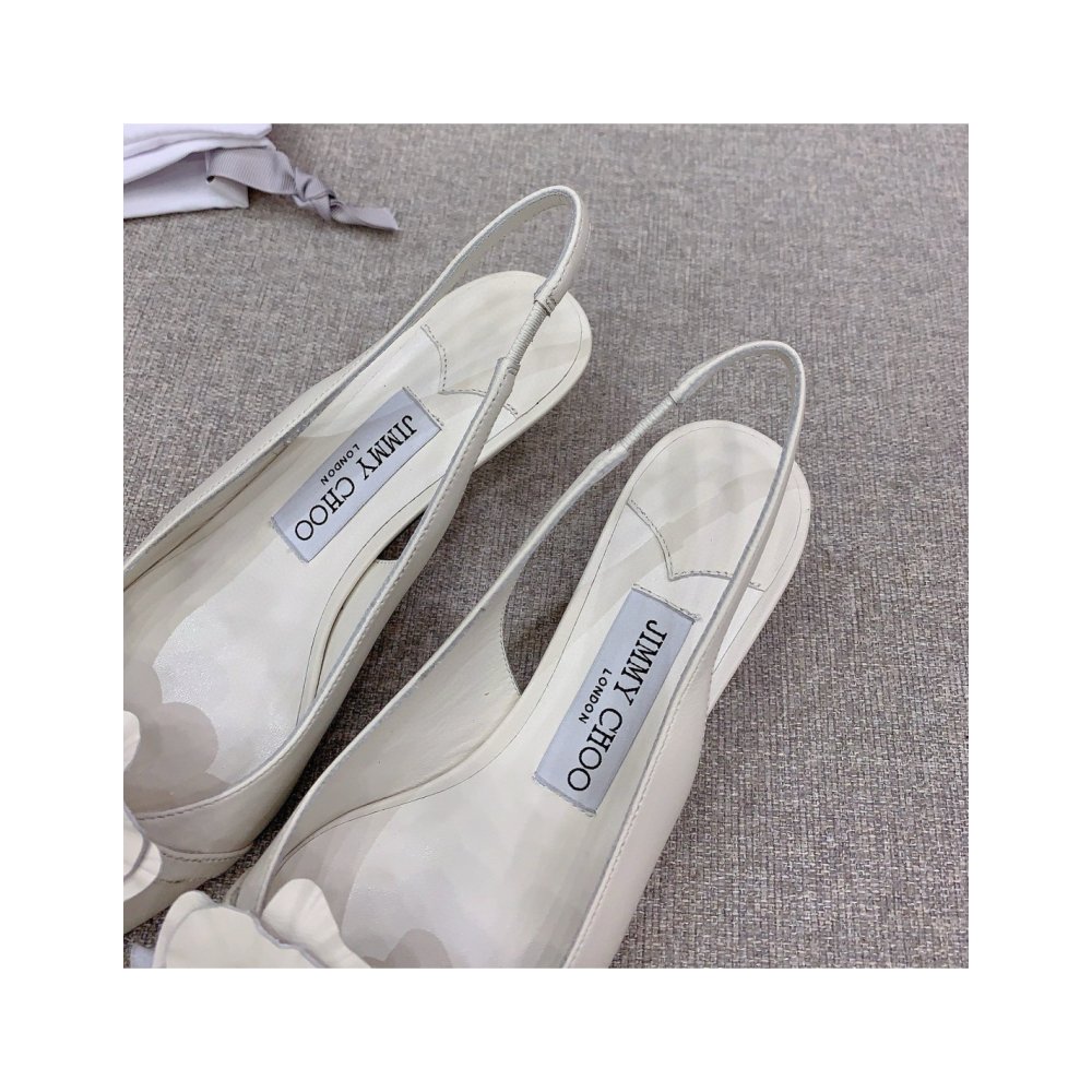 Cheap Reps Jimmy Choo Amita Flowers 45mm Slingback Pumps in White Leather