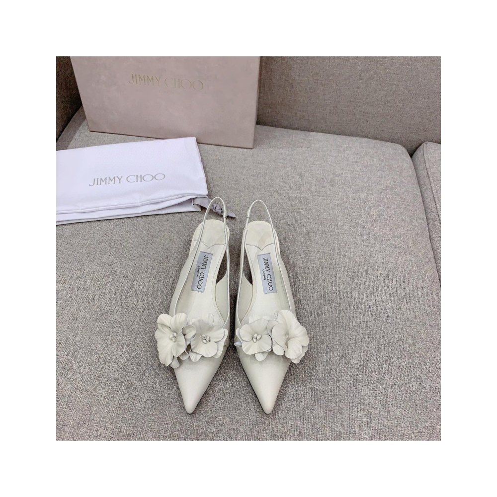 Cheap Reps Jimmy Choo Amita Flowers 45mm Slingback Pumps in White Leather