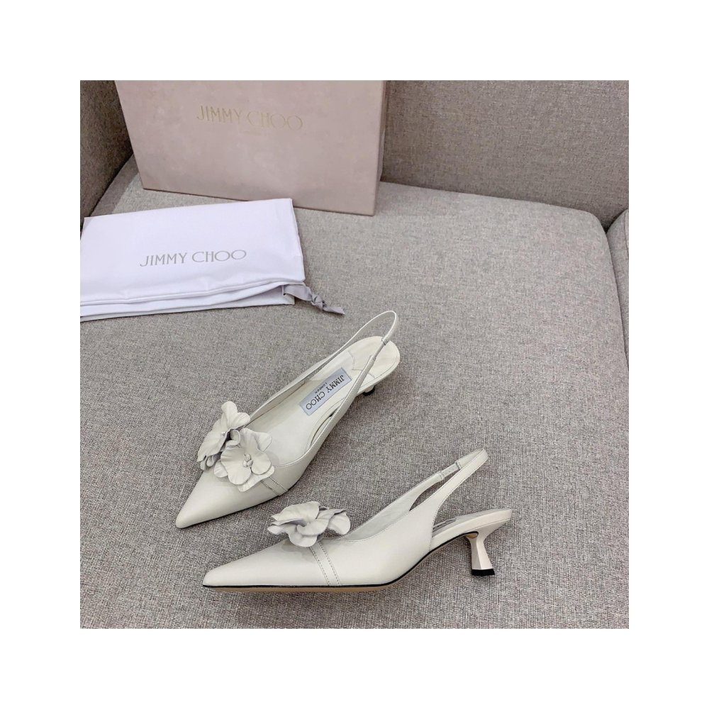 Cheap Reps Jimmy Choo Amita Flowers 45mm Slingback Pumps in White Leather