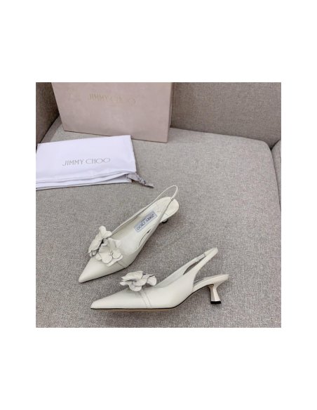 Cheap Reps Jimmy Choo Amita Flowers 45mm Slingback Pumps in White Leather