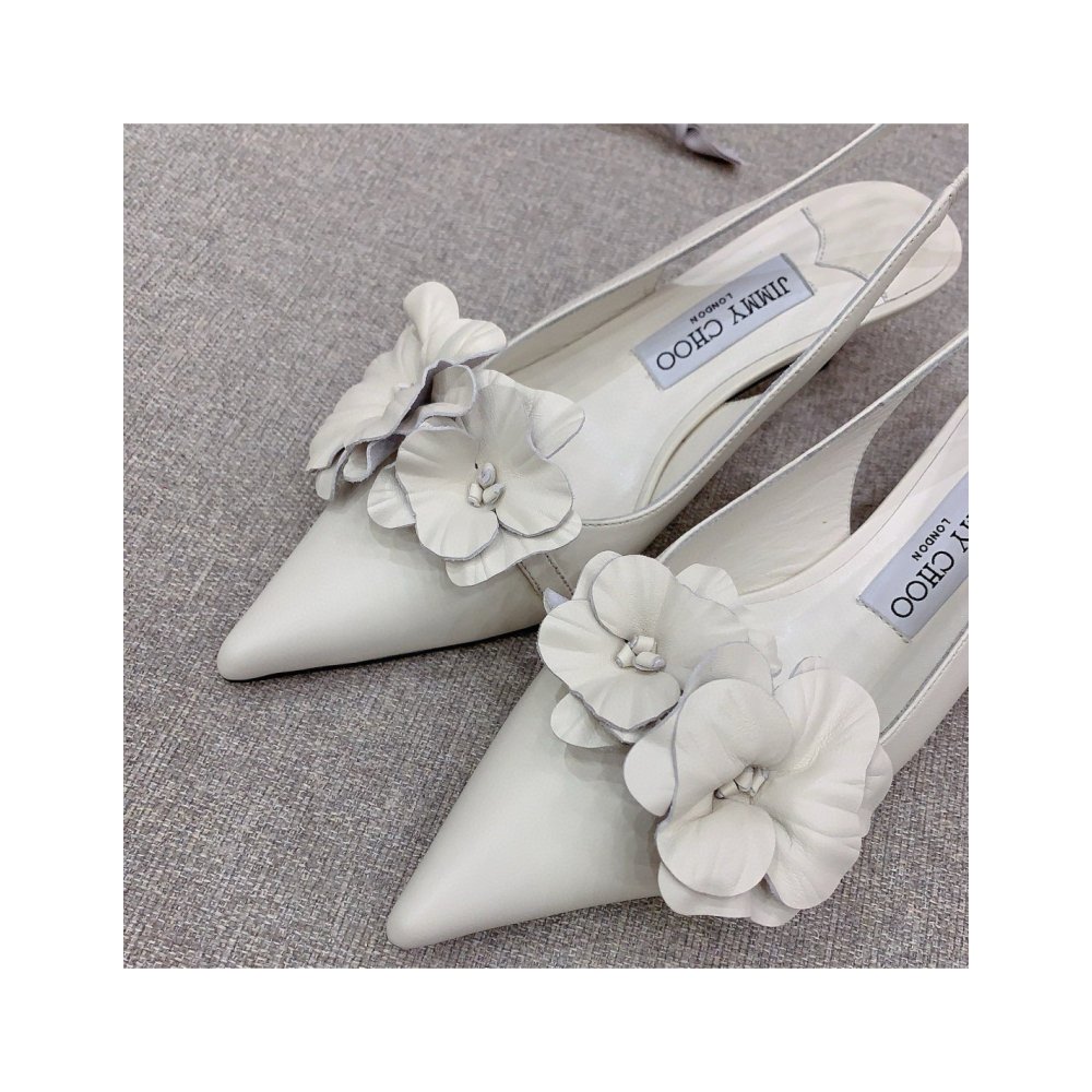 Cheap Reps Jimmy Choo Amita Flowers 45mm Slingback Pumps in White Leather