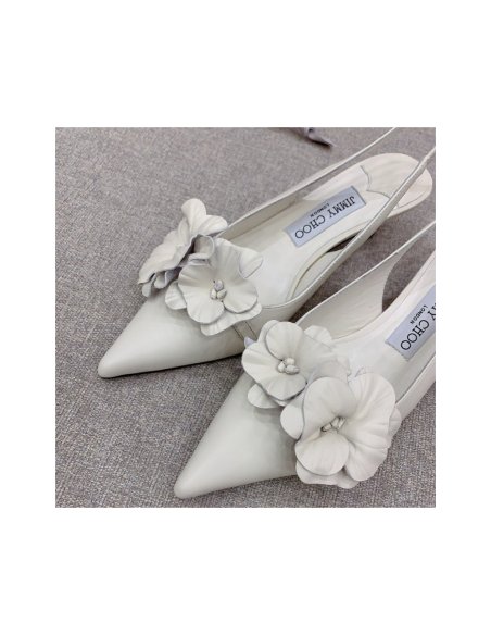 Cheap Reps Jimmy Choo Amita Flowers 45mm Slingback Pumps in White Leather