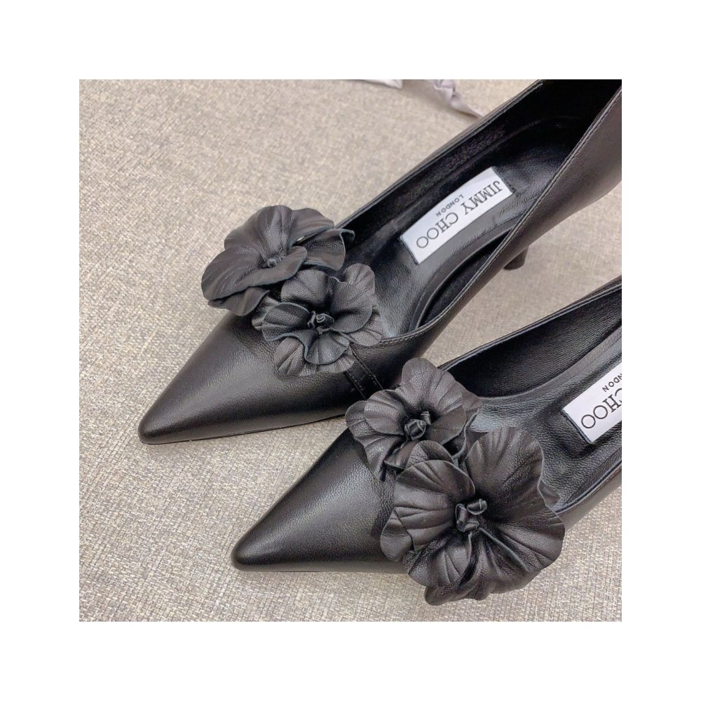 Cheap Reps Jimmy Choo Rosalia Flowers 65mm Pumps in Black Leather