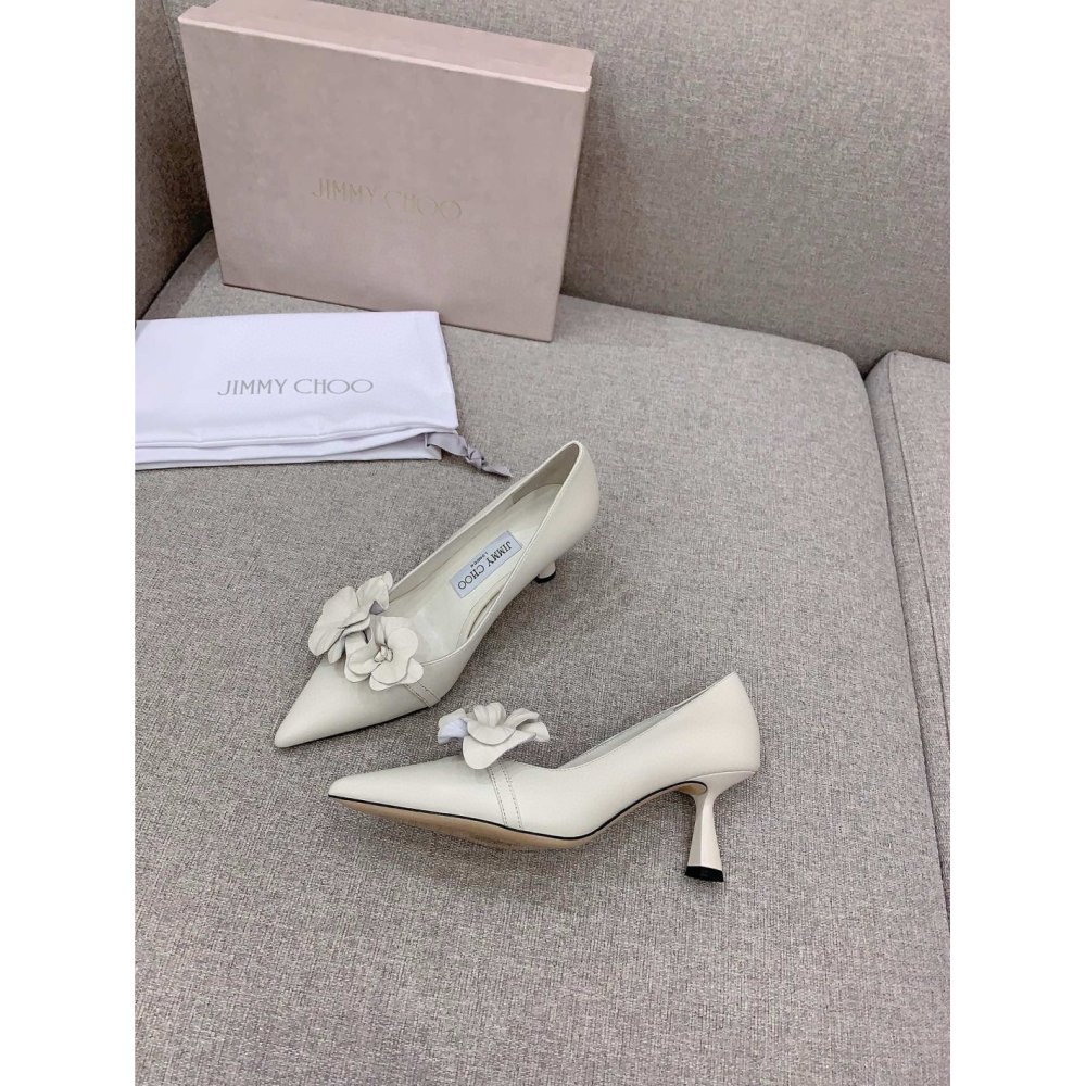 Cheap Reps Jimmy Choo Rosalia Flowers 65mm Pumps in White Leather