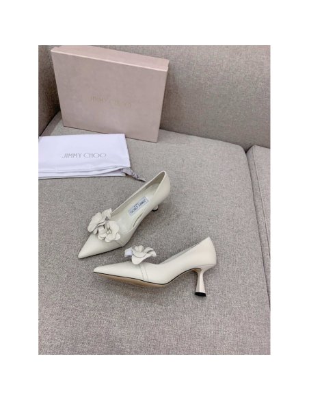 Cheap Reps Jimmy Choo Rosalia Flowers 65mm Pumps in White Leather