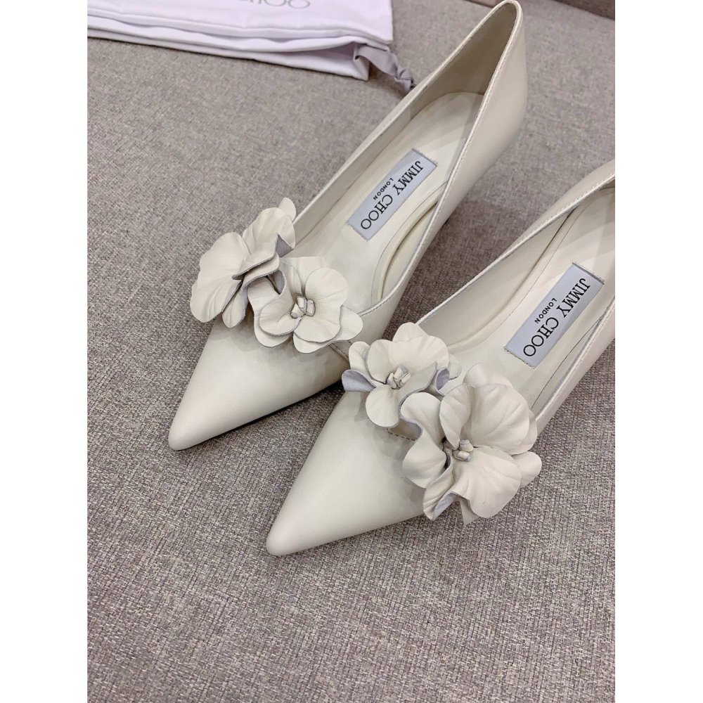 Cheap Reps Jimmy Choo Rosalia Flowers 65mm Pumps in White Leather