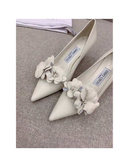 Cheap Reps Jimmy Choo Rosalia Flowers 65mm Pumps in White Leather