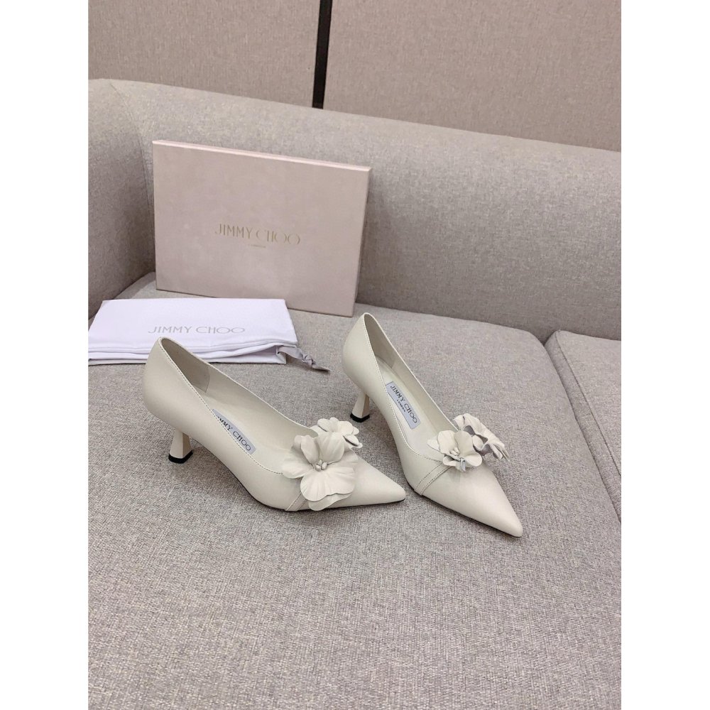 Cheap Reps Jimmy Choo Rosalia Flowers 65mm Pumps in White Leather