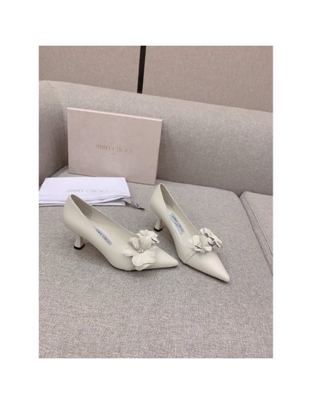 Cheap Reps Jimmy Choo Rosalia Flowers 65mm Pumps in White Leather