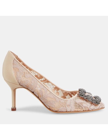 Cheap Reps Manolo Blahnik Hangisi 70 Pumps In Nude Lace